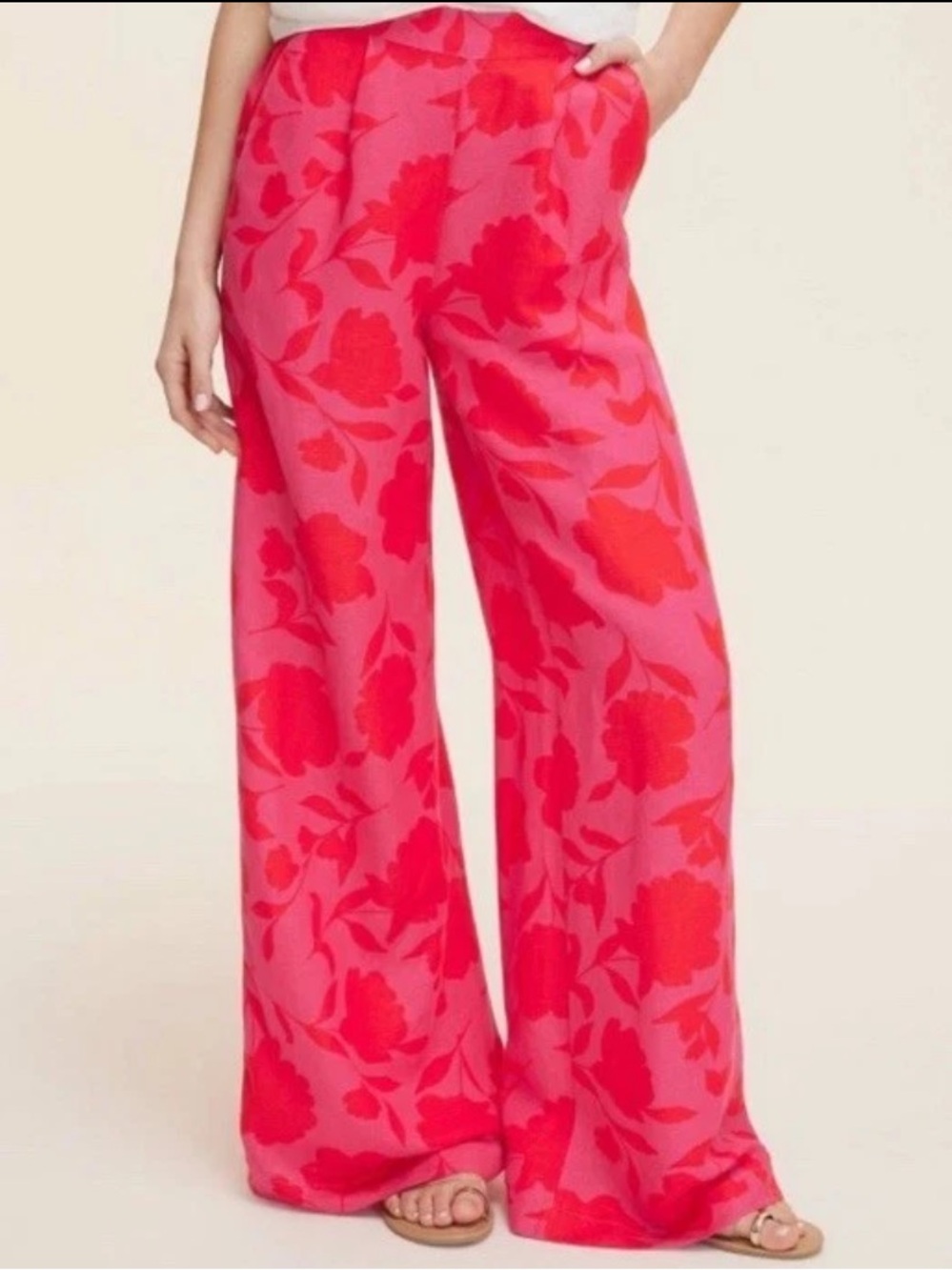 kate spade x Target Pink Red Floral Wide-Leg Linen Blend Pants XL